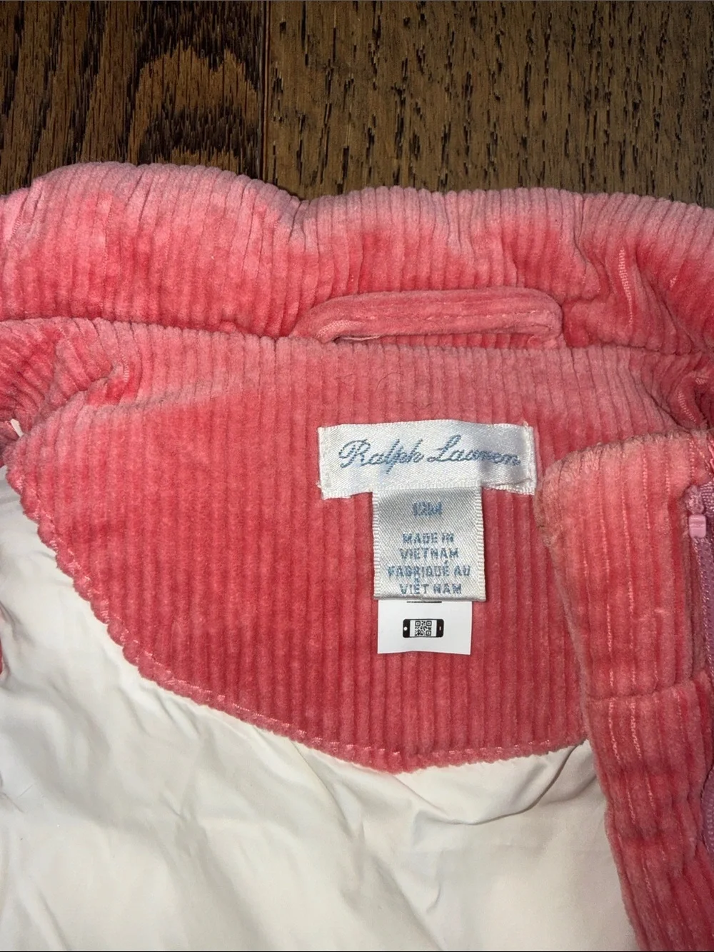 Ralph Lauren Coral Pink Corduroy Quilted Puffer Vest 9-12 months baby 1 year